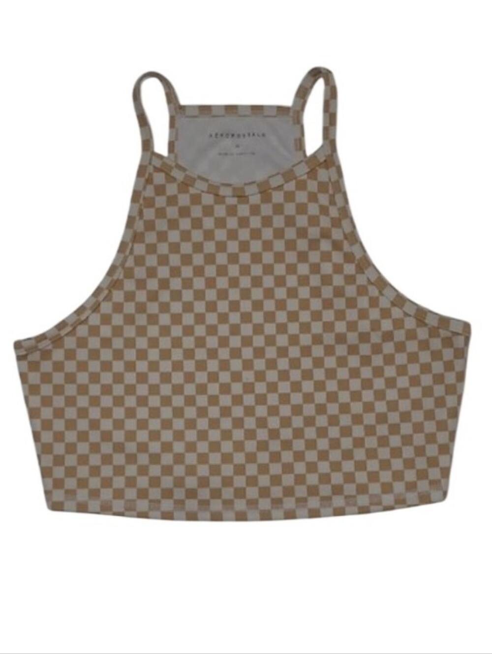 Aeropostale Beige & Cream Checkerboard Crop Top Stretchy Form-Fitting Summer